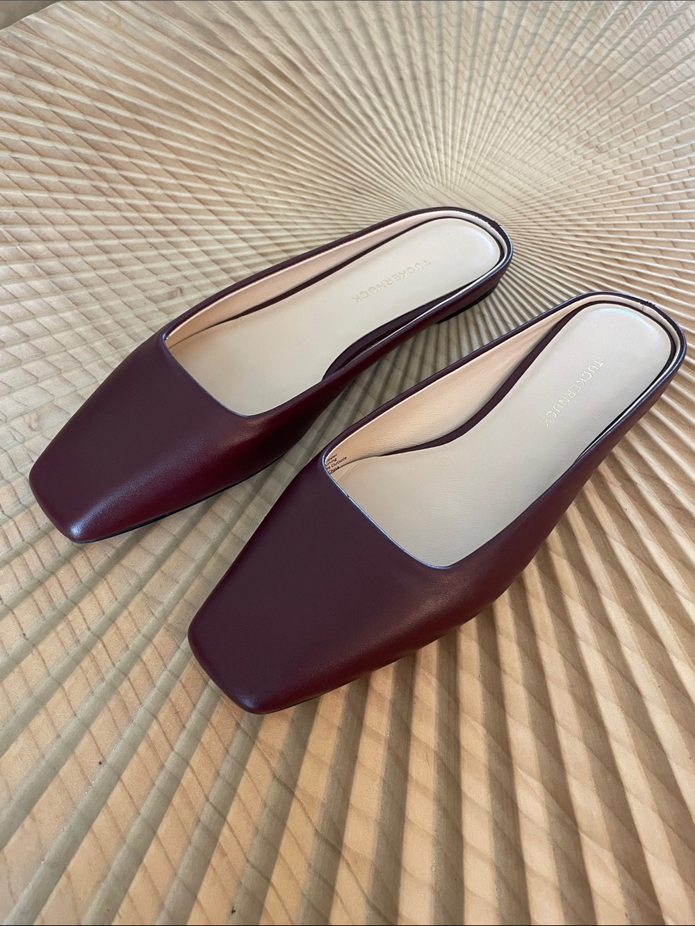 Tuckernuck Burgundy Square-Toe Slide Mules
